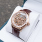 OBLVLO VMH Men's Mechanical Automatic Watch 3D Galloping Horse Sculpture Skeleton Dial Rose Gold Case Leather Strap Wristwatch