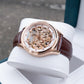 OBLVLO VMH Men's Mechanical Automatic Watch 3D Galloping Horse Sculpture Skeleton Dial Rose Gold Case Leather Strap Wristwatch