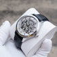 OBLVLO VMH Men's Automatic Watch 3D Relief Horse Skeleton Mechanical Wristwatch Silver Stainless Steel Case Black Leather Strap
