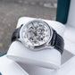 OBLVLO VMH Men's Automatic Watch 3D Relief Horse Skeleton Mechanical Wristwatch Silver Stainless Steel Case Black Leather Strap