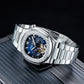 Affordable Luxury REEF TIGER RGA20S7 44mm Blue Dial Sqaure Case Inlay Zirconia & Multifunction 24-Hour Tourbillon Style Automatic Dress Wrist Watch for Men