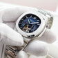 Affordable Luxury REEF TIGER RGA20S7 44mm Blue Dial Sqaure Case Inlay Zirconia & Multifunction 24-Hour Tourbillon Style Automatic Dress Wrist Watch for Men