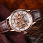 OBLVLO VMH Men's Mechanical Automatic Watch 3D Galloping Horse Sculpture Skeleton Dial Rose Gold Case Leather Strap Wristwatch