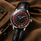 Luxury OBLVLO CSM-CA Men's Casino Watch - Silver Stainless Steel Case with Red Gemstone Center Dial & Black Leather Strap