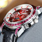 Best Affordable Luxury Burgundy Red Zirconia Bezel & Dial Moon Phase Date Casual Watch for Men's - Reef Tiger RGA1988