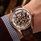 OBLVLO VMH Men's Mechanical Automatic Watch 3D Galloping Horse Sculpture Skeleton Dial Rose Gold Case Leather Strap Wristwatch