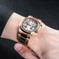 Reef Tiger RGA2019 White Dial 44mm Crystal Bezel & Rose Gold Sqaure Case Automatic Watch - 24 Hours Multi-Dial Dial Business Watch
