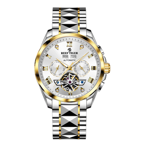 Classic Dress White Day Date Dial Yellow Gold Case Automatic Men's Watch - Reef Tiger RGA8235