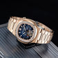 REEF TIGER RGA20S7 44mm Blue Dial Men's Multifunction Automatic Business Watch with Crystal Diamond Bezel