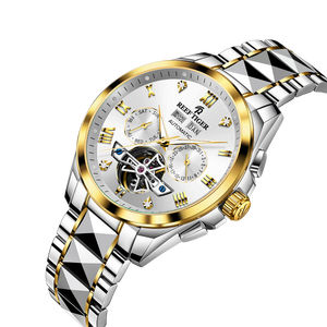 Classic Dress White Day Date Dial Yellow Gold Case Automatic Men's Watch - Reef Tiger RGA8235