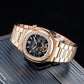 REEF TIGER RGA20S7 Black 44mm Multifunction 24-Hour Tourbillon Style Dial & Rose Gold Sqaure Case Automatic Dress Watch for men