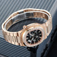 Reef Tiger RGA2019 24-Hour Multi-Dial Automatic Watch - Black 44mm Dial & Rose Gold Sqaure Case Automatic Dress Watch for men