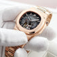 REEF TIGER RGA20S7 Black 44mm Multifunction 24-Hour Tourbillon Style Dial & Rose Gold Sqaure Case Automatic Dress Watch for men
