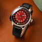 OBLVLO CSM-CA Luxury Men's Casino Automatic Watch - Silver Stainless Steel Case, Iced-Out White Baguette & Green Crystal Dial with Black Leather Strap