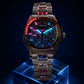 OBLVLO FM-DSL-AD Luxury Mens Mechanical Watch Hand-Set Rainbow Crystal Bezel Automatic Movement Rose Gold Iced Out Steel Wristwatch