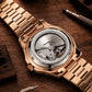 OBLVLO FM-DSL-AD Luxury Mens Mechanical Watch Hand-Set Rainbow Crystal Bezel Automatic Movement Rose Gold Iced Out Steel Wristwatch