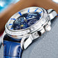 Classics Zirconia Bezel & Blue Dial Men 24 Hour Moon Phase Dress Business Watch - Reef Tiger RGA1988Classics Zirconia Bezel & Blue Dial Men 24 Hour Moon Phase Dress Business Watch - Reef Tiger RGA1988