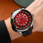 OBLVLO CSM-CA Luxury Men's Casino Automatic Watch - Silver Stainless Steel Case, Iced-Out White Baguette & Green Crystal Dial with Black Leather Strap