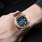 Reef Tiger RGA2019 44mm Mens Sport Multi-Dial Automatic Watch - Blue Dia & Rose Gold Sqaure Case Inlay zirconia