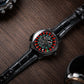 All Black Luxury OBLVLO CSM-CA Men's Casino Automatic Mechanical Watch - Iced-Out Black & Emerald Green Gem Center Dial with Black Leather Strap