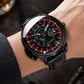 All Black Luxury OBLVLO CSM-CA Men's Casino Automatic Mechanical Watch - Iced-Out Black & Emerald Green Gem Center Dial with Black Leather Strap