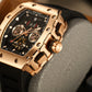 REEF TIGER RGA3009 Rose Gold Men Multifunctional Skeleton Automatic Tonneau Luminous Waterproof Watch