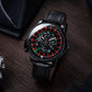 All Black Luxury OBLVLO CSM-CA Men's Casino Automatic Mechanical Watch - Iced-Out Black & Emerald Green Gem Center Dial with Black Leather Strap