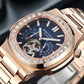 REEF TIGER RGA20S7 44mm Blue Dial Men's Multifunction Automatic Business Watch with Crystal Diamond Bezel