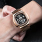 Reef Tiger RGA2019 24-Hour Multi-Dial Automatic Watch - Black 44mm Dial & Rose Gold Sqaure Case Automatic Dress Watch for men