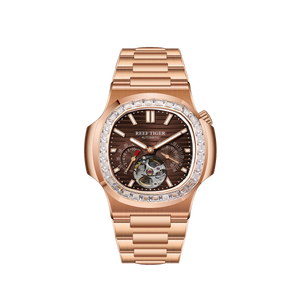 REEF TIGER RGA20S7 44mm Automatic Watches for Men -Multifunction 24-Hour Tourbillon Style Business Wrist Watch