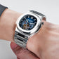 Affordable Luxury REEF TIGER RGA20S7 44mm Blue Dial Sqaure Case Inlay Zirconia & Multifunction 24-Hour Tourbillon Style Automatic Dress Wrist Watch for Men