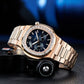 Reef Tiger RGA2019 44mm Mens Sport Multi-Dial Automatic Watch - Blue Dia & Rose Gold Sqaure Case Inlay zirconia