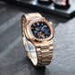 REEF TIGER RGA20S7 44mm Blue Dial Men's Multifunction Automatic Business Watch with Crystal Diamond Bezel