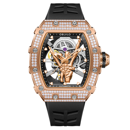 Luxury Rose Gold Diamond Skeleton Watches for Men and Women -OBLVLO XM FIG Series