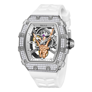 Luxuriöse Skelett-Automatikuhren mit weißen Diamanten für Damen und Herren – OBLVLO XM FIG-Serie