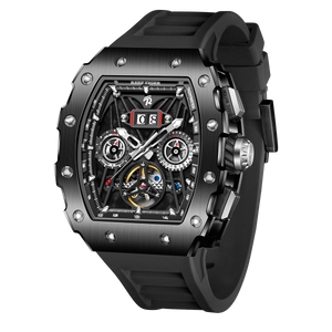 REEF TIGER RGA3009 All Black Men Multifunctional Day/Date Skeleton Automatic Mechanical Watches