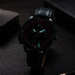 All Black Luxury OBLVLO CSM-CA Men's Casino Automatic Mechanical Watch - Iced-Out Black & Emerald Green Gem Center Dial with Black Leather Strap