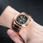 Reef Tiger RGA2019 24-Hour Multi-Dial Automatic Watch - Black 44mm Dial & Rose Gold Sqaure Case Automatic Dress Watch for men