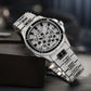 OBLVLO FM-DSL-AD Mens Iced Out Watch Luxury Black Crystal Baguette Bezel Automatic Mechanical Wristwatch Silver Stainless Steel Diamond Watch