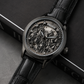 OBLVLO VMH Men's Stealth All Black Automatic Watch 3D Sculpted Horse Dial Skeleton Mechanical Wristwatch Black Leather Strap