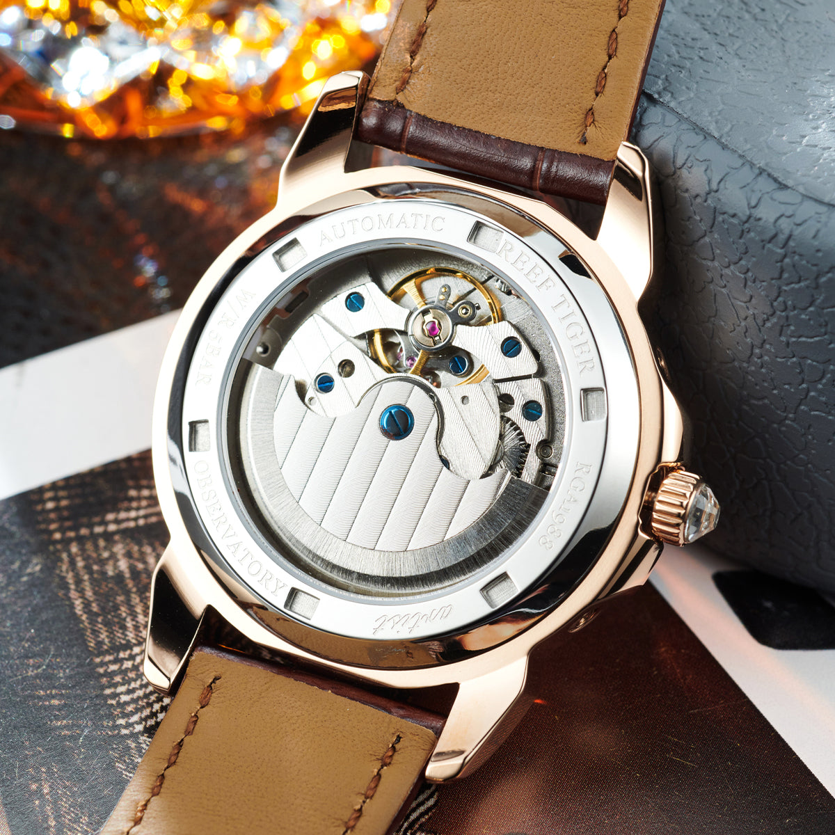Best Affordable Luxury Burgundy Red Zirconia Bezel & Dial Moon Phase D