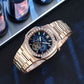 REEF TIGER RGA20S7 44mm Blue Dial Men's Multifunction Automatic Business Watch with Crystal Diamond Bezel