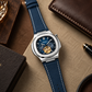 OBLVLO FM-SF Men's Open Heart Automatic Watch Silver Stainless Steel Luxury Diamond Bezel Mechanical Wristwatch Blue Dial Textured Leather Strap