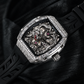 OBLVLO ZM-PH Luxus Silber Tonneau Automatikuhr - 3D Skelett Drachen- & Phönix-Motiv Design Mechanische Uhr