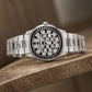 OBLVLO FM-DSL-AD Mens Iced Out Watch Luxury Black Crystal Baguette Bezel Automatic Mechanical Wristwatch Silver Stainless Steel Diamond Watch