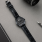 OBLVLO VMH Men's Stealth All Black Automatic Watch 3D Sculpted Horse Dial Skeleton Mechanical Wristwatch Black Leather Strap