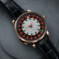 OBLVLO CSM-CA Men's Luxury Casino Roulette Wheel Watch - Rose Gold Case, Full Clear & Emerald Crystal Dial