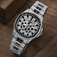 OBLVLO FM-DSL-AD Mens Iced Out Watch Luxury Black Crystal Baguette Bezel Automatic Mechanical Wristwatch Silver Stainless Steel Diamond Watch