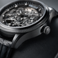 OBLVLO VMH Men's Stealth All Black Automatic Watch 3D Sculpted Horse Dial Skeleton Mechanical Wristwatch Black Leather Strap