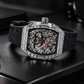 OBLVLO ZM-PH Luxus Silber Tonneau Automatikuhr - 3D Skelett Drachen- & Phönix-Motiv Design Mechanische Uhr